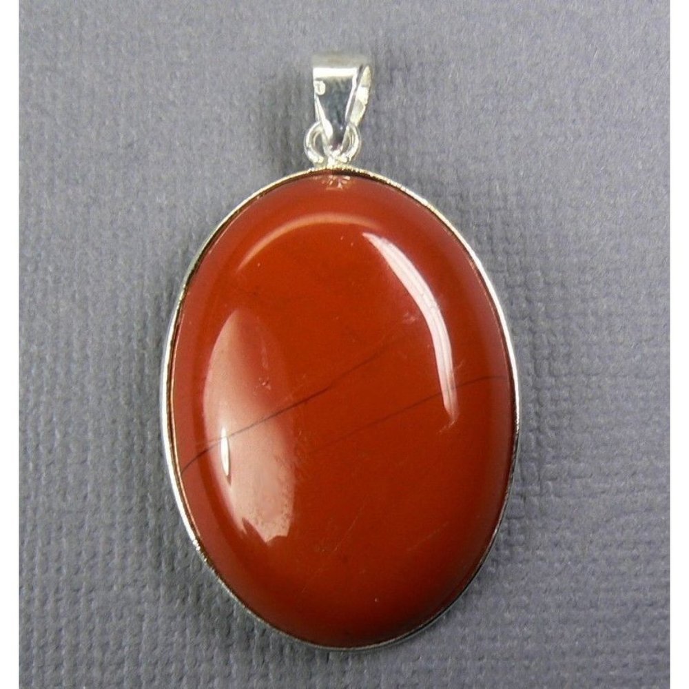 JASPER Solitaire Sterling SILVER Brown Red Pendant